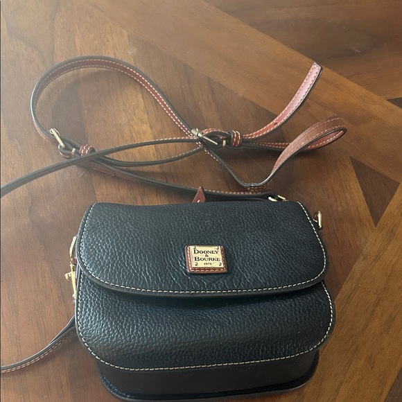 Dooney & Bourke Handbags - Dooney & Bourke Black Pebbled Leather Small Crossbody with Brown Strap